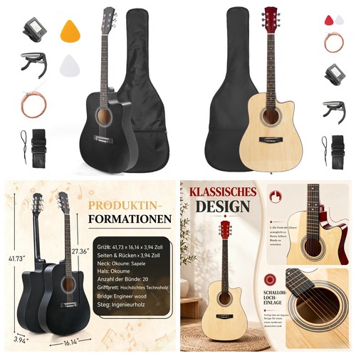 Glarry akustikgitarre - glarry, 41"